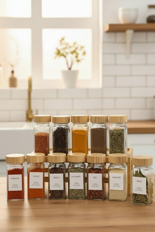 12-Piece Glass Spice Jar with Bamboo Lid 120 Ml, Glass Storage Jar