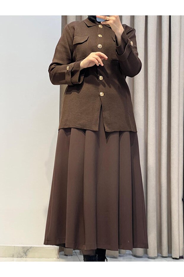 CELİNE ÇELİK ÖRME TRİKO HIRKA KAHVE - 5
