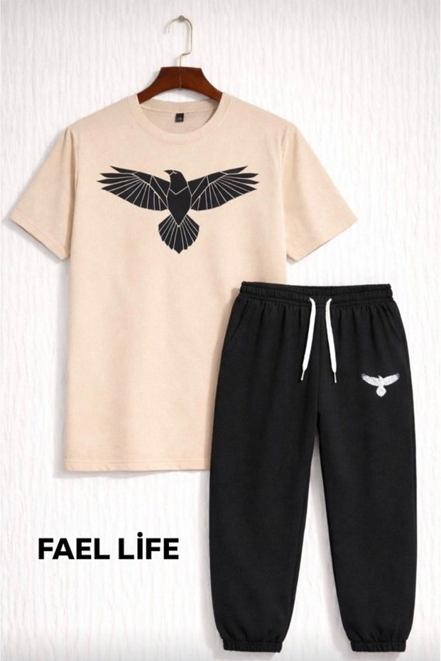 Girls/Boys Loose Fit Tracksuit and T-Shirt Kuzgun Printed Set