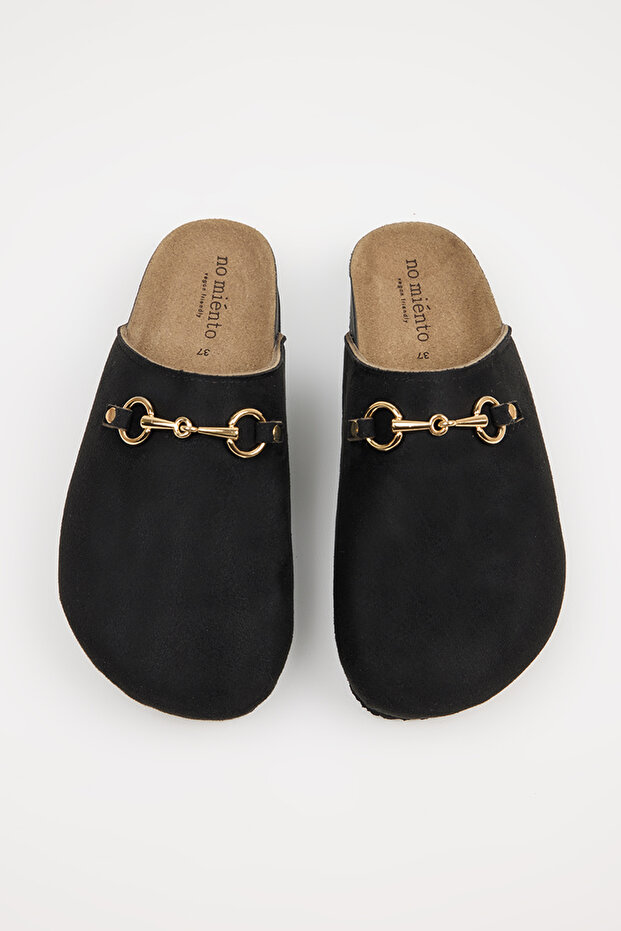 Pablo Women's Vegan Leather Buckle Black Sabo Slippers