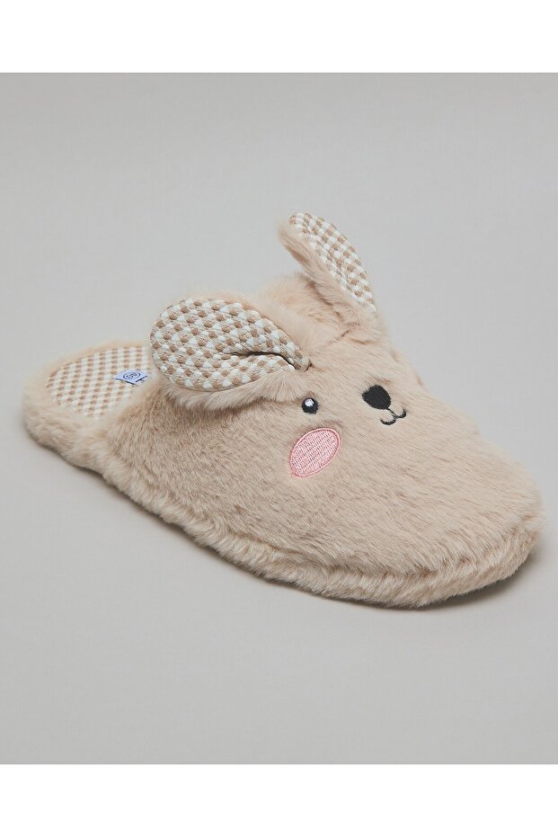 Women's Beige Embroidered Bedroom Slippers