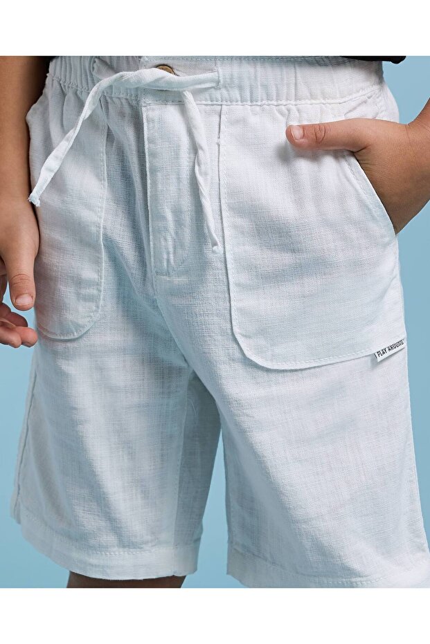 Boy's Ivory Solid Shorts With Drawstring Waist - 5