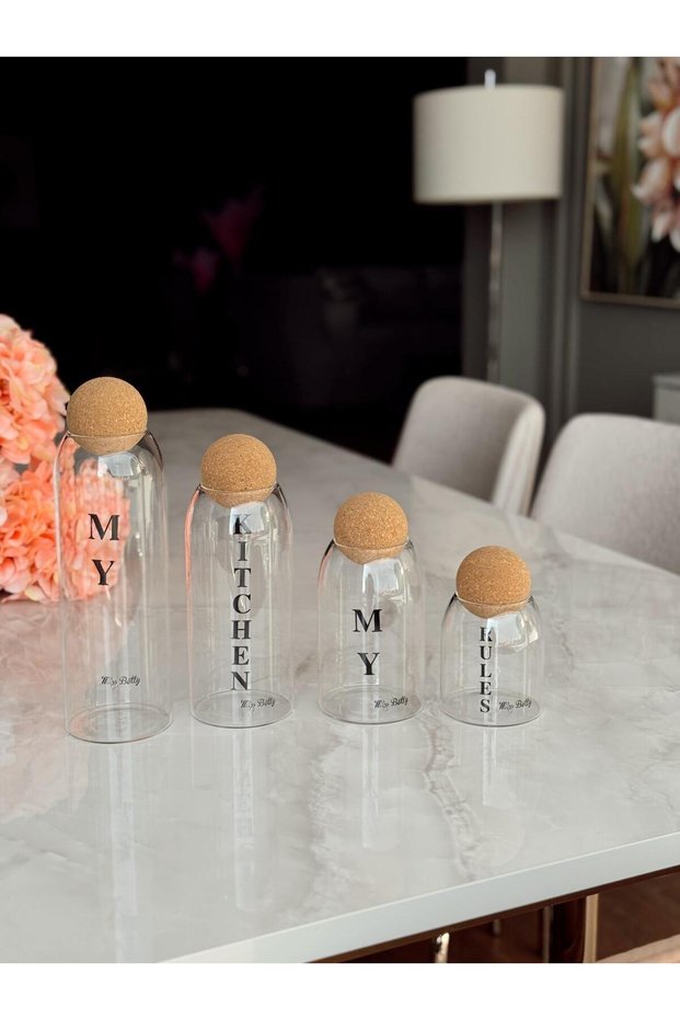 Crearthome Motto 4-Piece Glass Jar Set with Cork Lids Miss-14