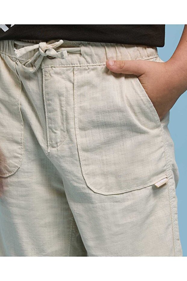 شورت بيج سادة للأولاد بخصر برباط - 6