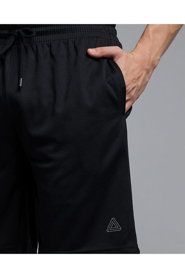 Men's Black Solid Shorts With Drawstring Waist - 4