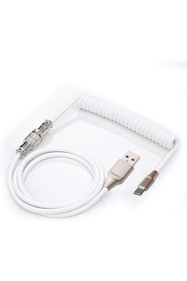 USB C Coiled Keyboard Cable 1.5m Type-C to USB A, Detachable Metal Aviator Connector, TPU Winded Gam