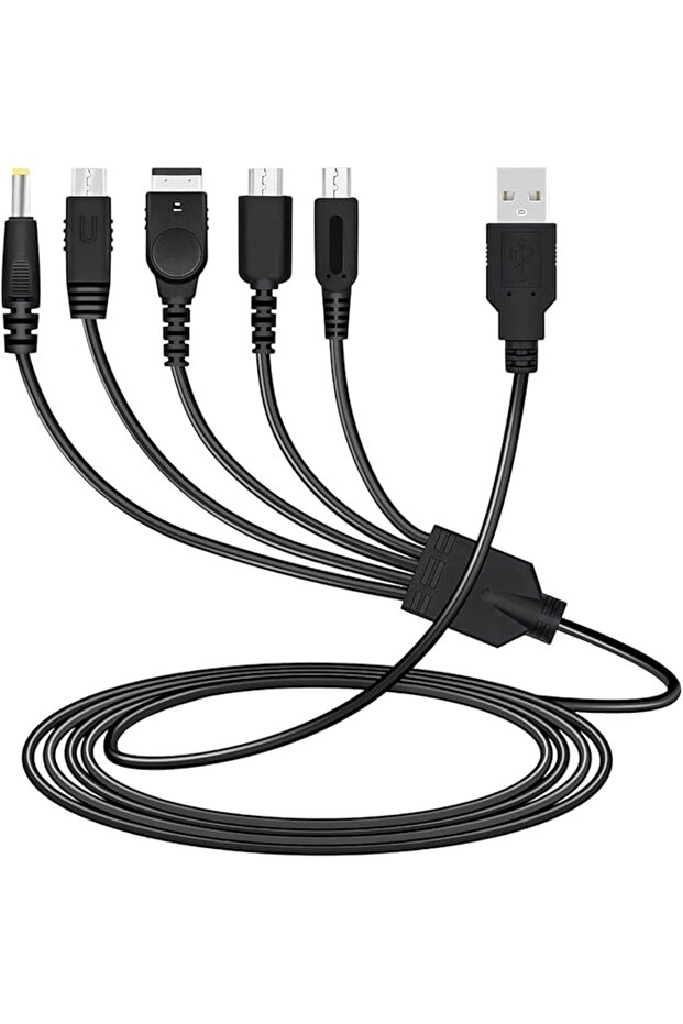 5 in 1 USB Charging Cable for Nintendo DS Lite/3DS/2DS/PSP/Wii U, Multi-Functional Charger Cord Comp