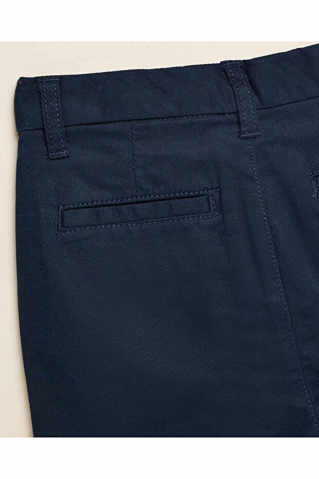Boy's Navy Blue Solid Shorts With Button Closure - 4