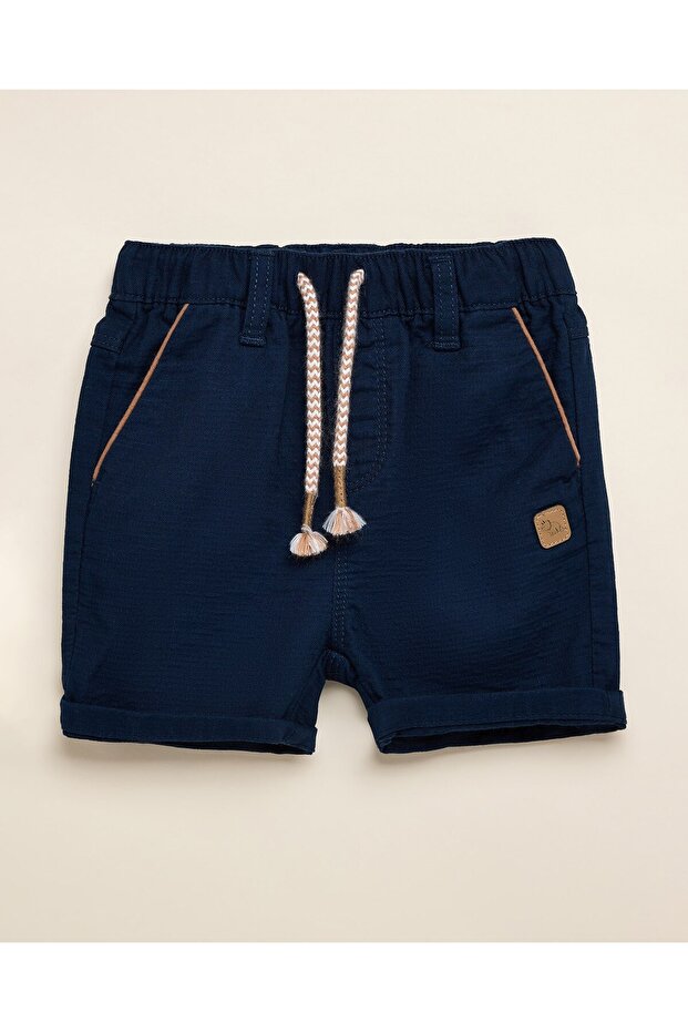شورت أزرق سادة للأولاد بخصر برباط - 1
