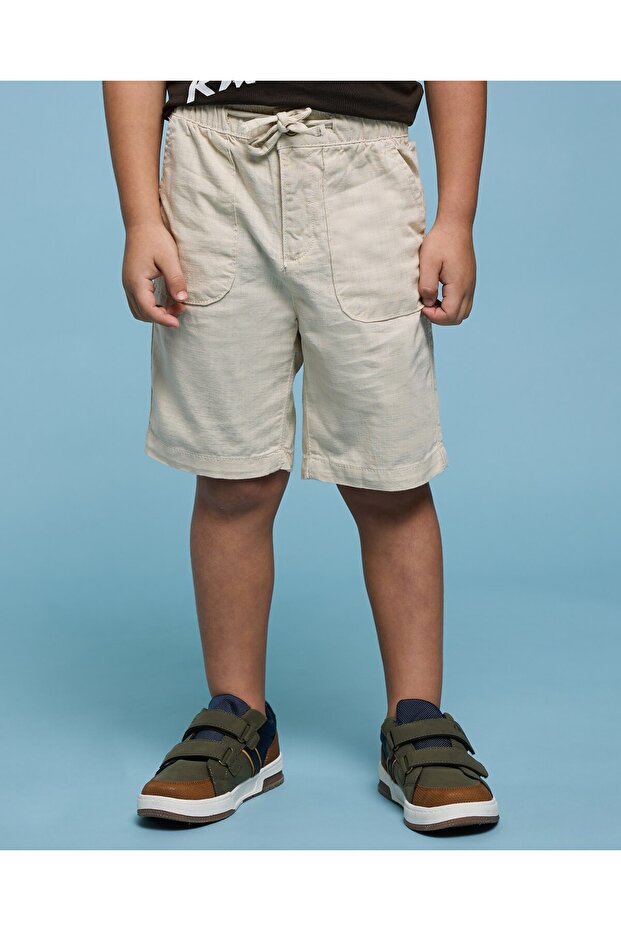 شورت بيج سادة للأولاد بخصر برباط - 1