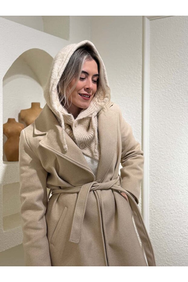 Krem Düğmeli Balaklava - 1