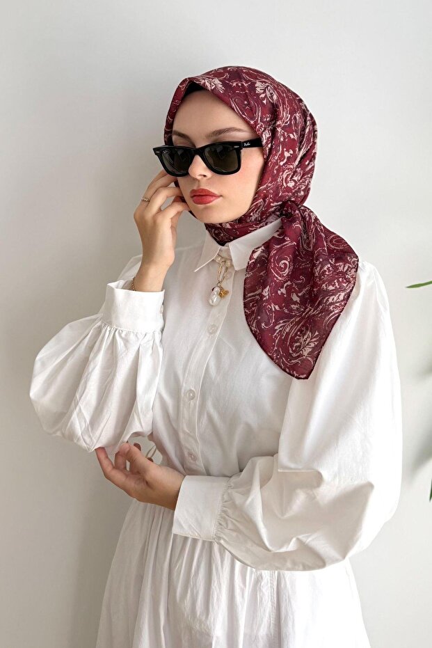 BORDO EBRULİ DESEN EŞARP - 1