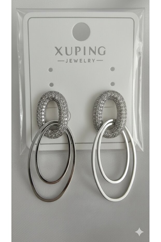 Oval Silver Color Steel Earrings with Zircon Stone