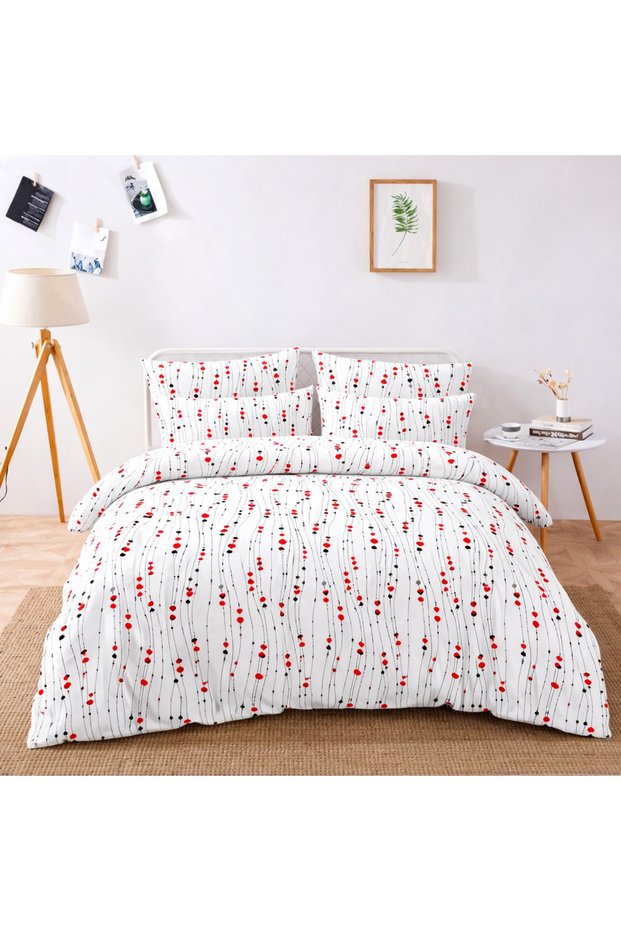 Sunrise Red-Black-Grey Heart Patterned Double Duvet Cover Set