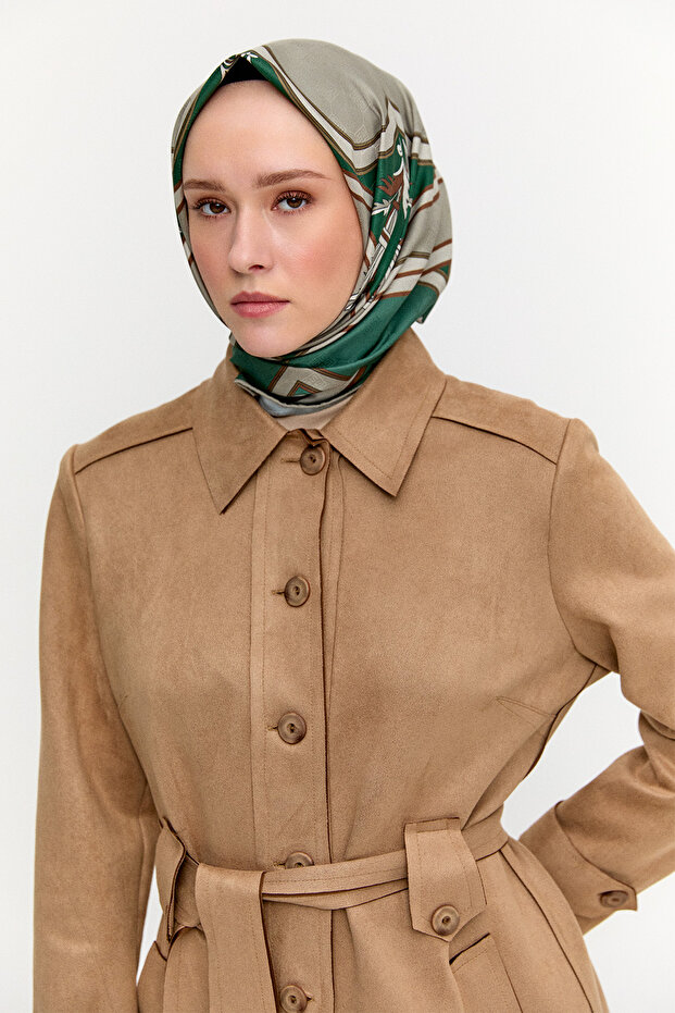 Kuşaklı Süet Görünümlü Kap - 5