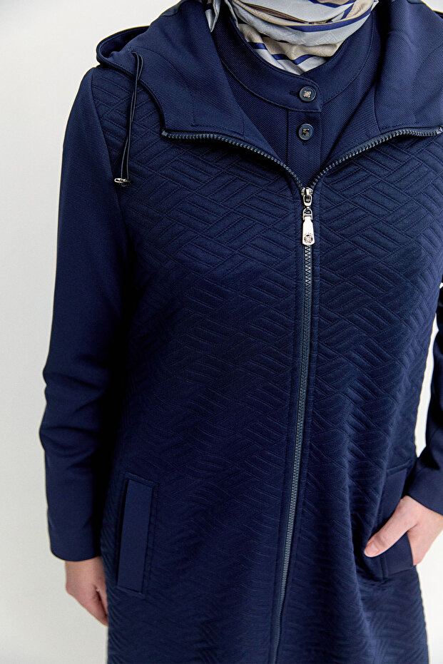 Stoperli Kapüşonlu Fermuarlı Kap - 5