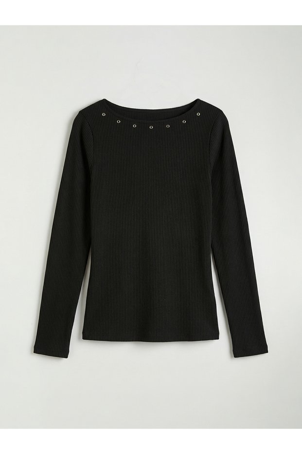 Black Eyelet Detailed Girls' T-Shirt