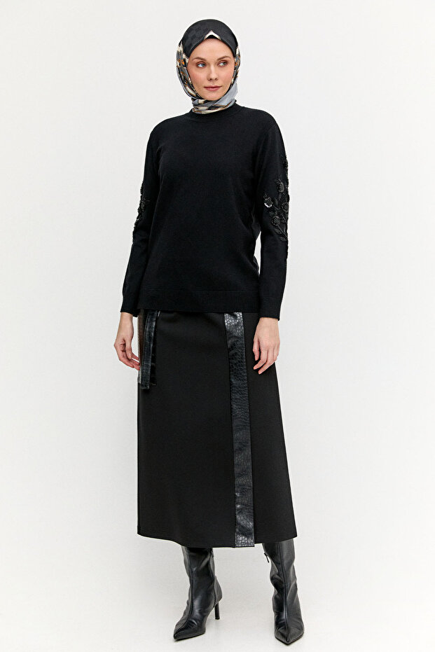 Çiçek Motifli Triko Tunik - 8