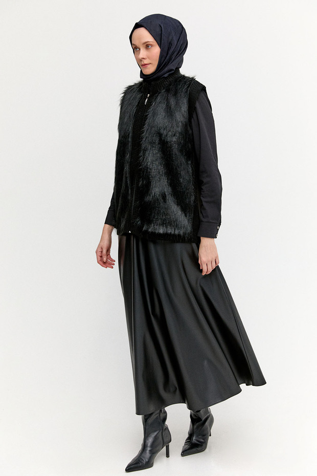 Suni Kürklü Örme Yelek - 1