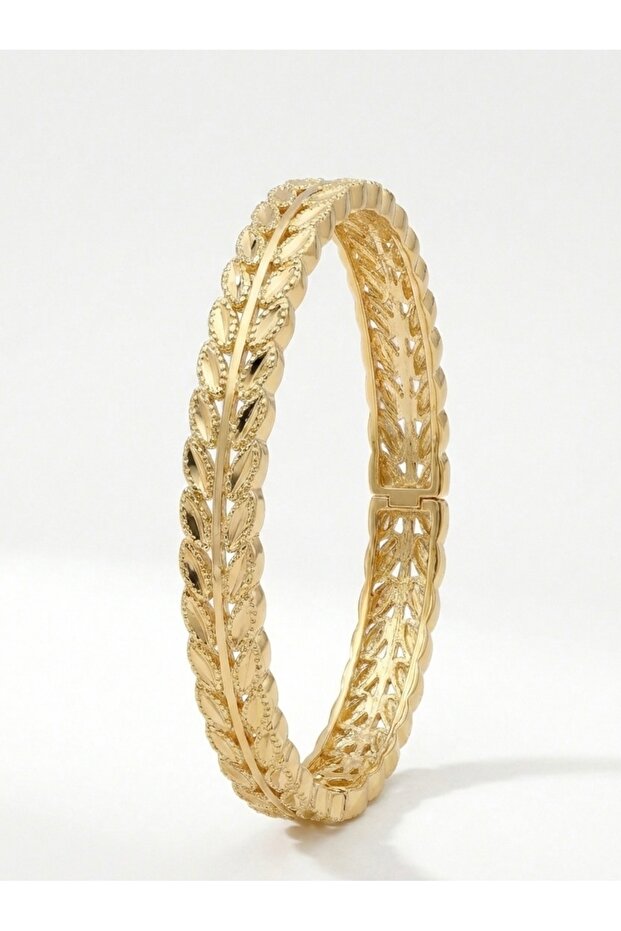 Gold Color Leaf Patterned Clip-On Women's Bracelet I Special Boxed