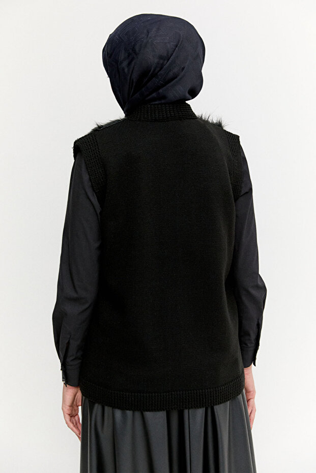 Suni Kürklü Örme Yelek - 6