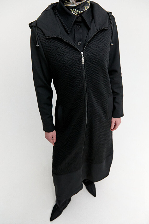 Stoperli Kapüşonlu Fermuarlı Kap - 3