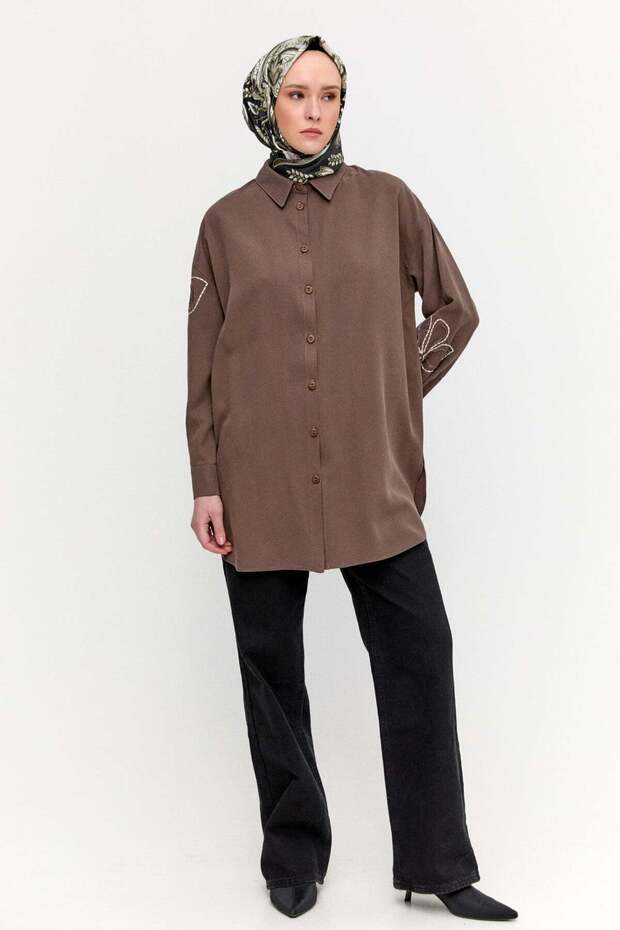 Çiçek Nakışlı Lyocell Tunik - 1