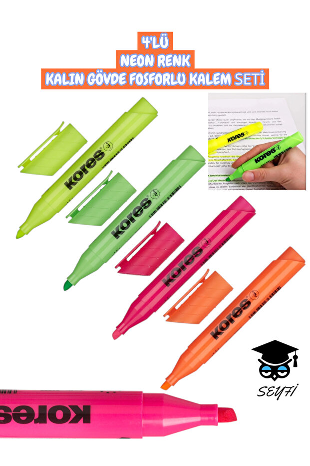 Set of 4 Neon Color Thick Body Highlighter Pens