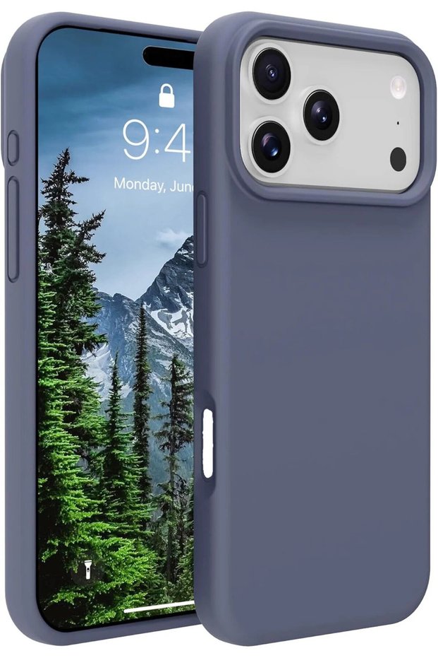 iPhone 17 Pro Max/18 Pro Max Case with Velvet Inside Screen and Camera Raised Launch Silicone Cover Ash Blue