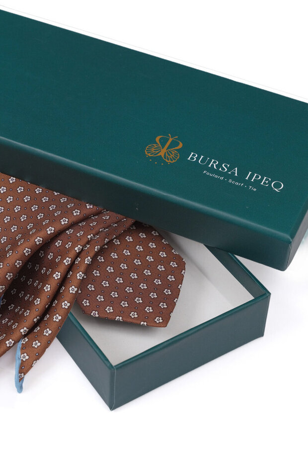 Brown Patterned Silk Tie Set - 4