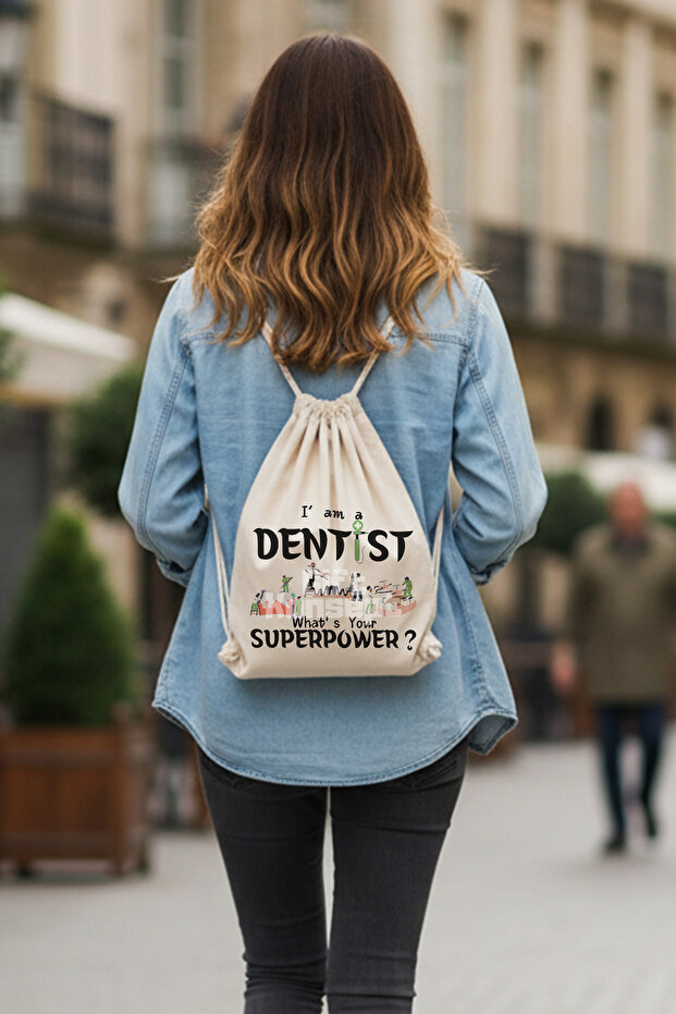 I'M a Dentist Printed Dentist Gift Drawstring Adjustable Raw Cloth Backpack