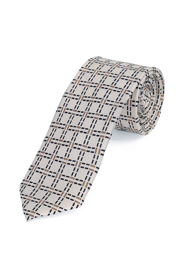 Ecru Patterned Silk Tie Set - 3
