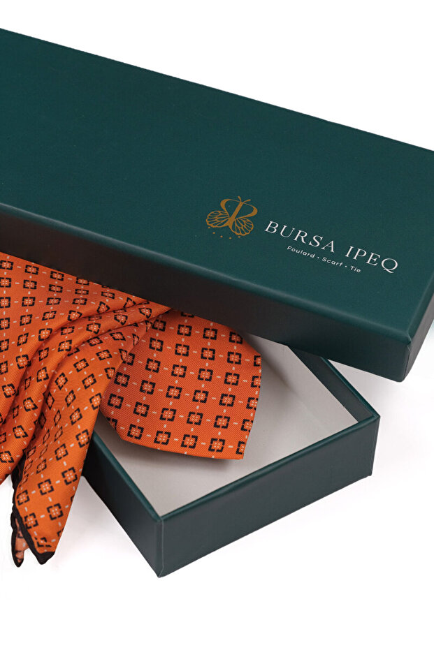 مجموعة ربطة عنق حريرية منقوشة باللون البرتقالي - 4