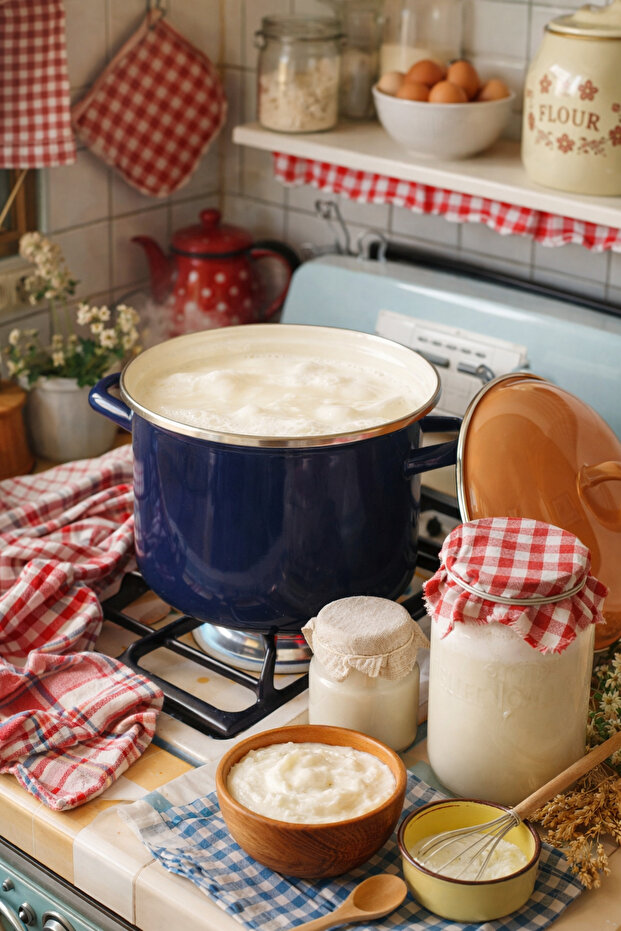22cm 5 Liter Retro Enamel Stockpot Milk Yogurt Spaghetti Deep Pot Casserole Flour Legumes Storage Container