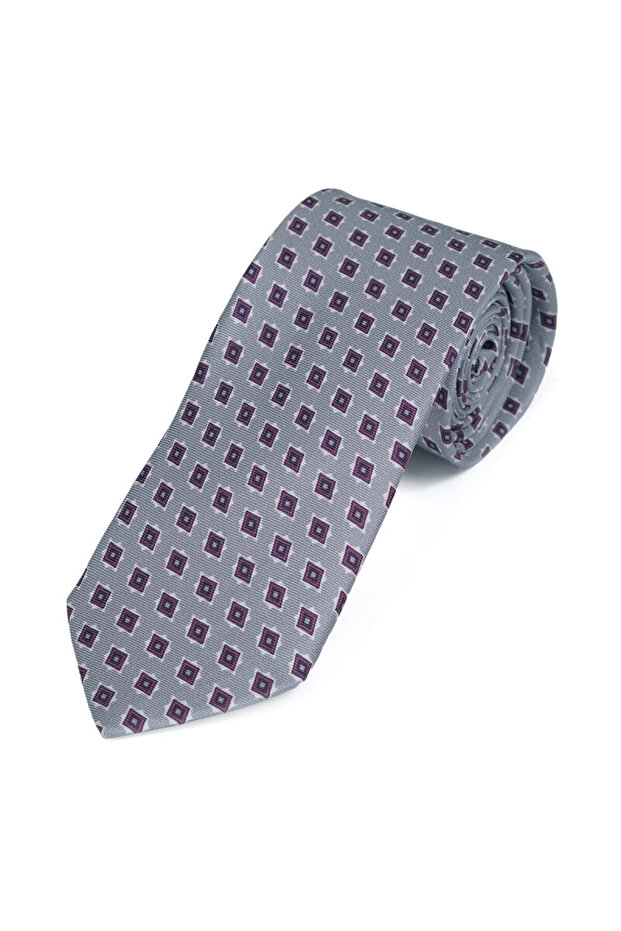 مجموعة ربطة عنق حريرية منقوشة باللون الرمادي - 3