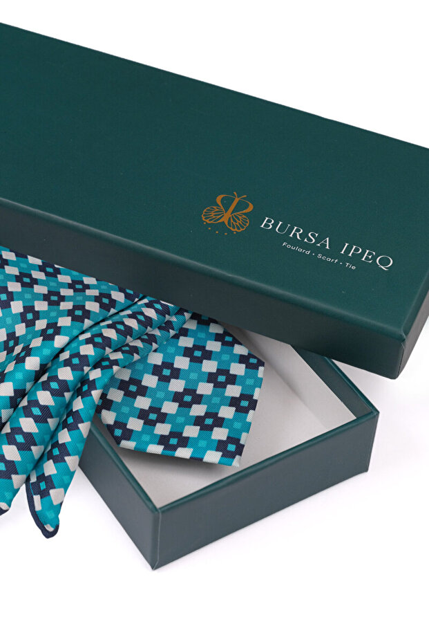 مجموعة ربطات عنق حريرية منقوشة باللون الفيروزي - 4