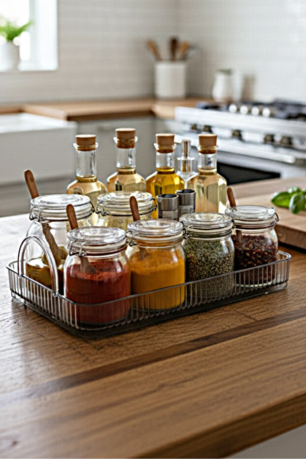 صينية تقديم وتقديم من البولي كربونات بتصميم ريترو، مستطيلة الشكل، لون رمادي دخاني - 1