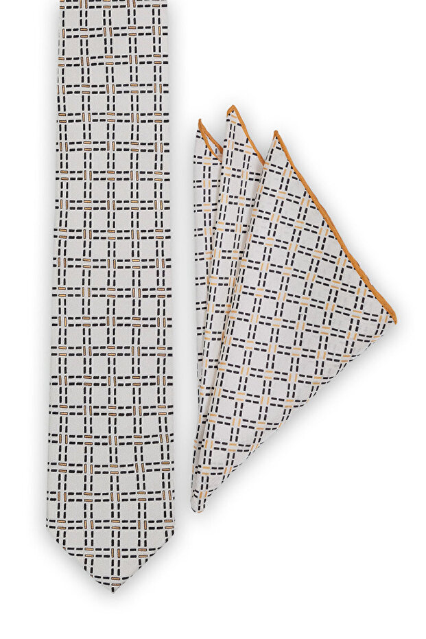 Ecru Patterned Silk Tie Set - 2