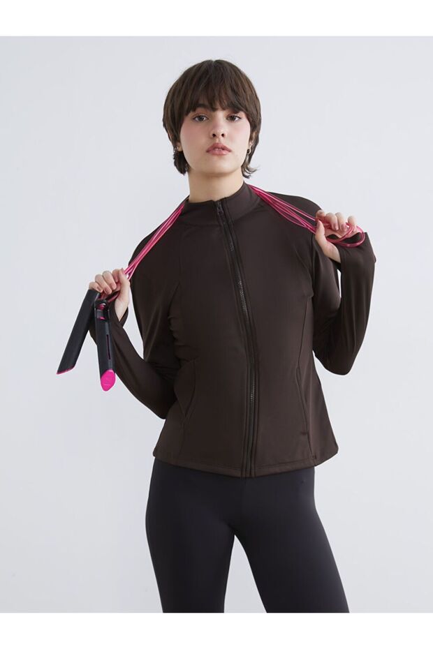 Mock Neck Women's Zippered Sweatshirt with Finger Loops