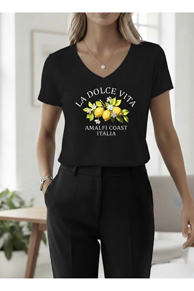 La Dolce Vita Printed Women's Oversize V-Neck T-Shirt