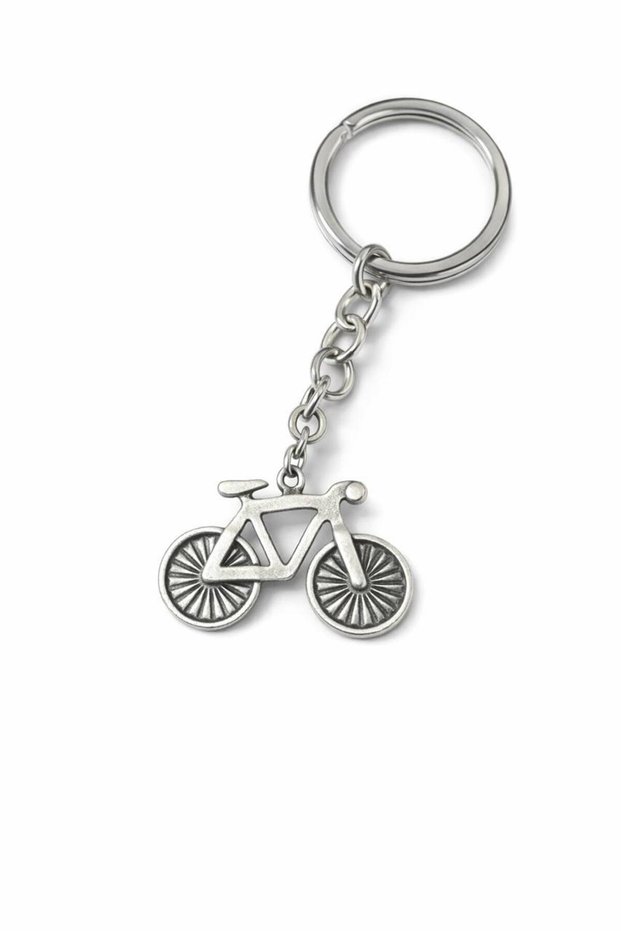 Silver Color Unisex Keychain with Vintage Bicycle Design