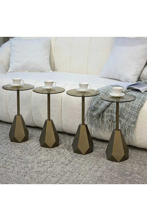 طقم طاولات خدمة سطح زجاج بني - 1