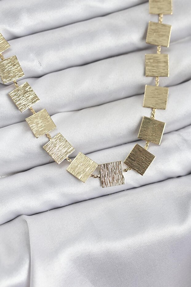 Square Plate Model Gold Color Women's Necklace -