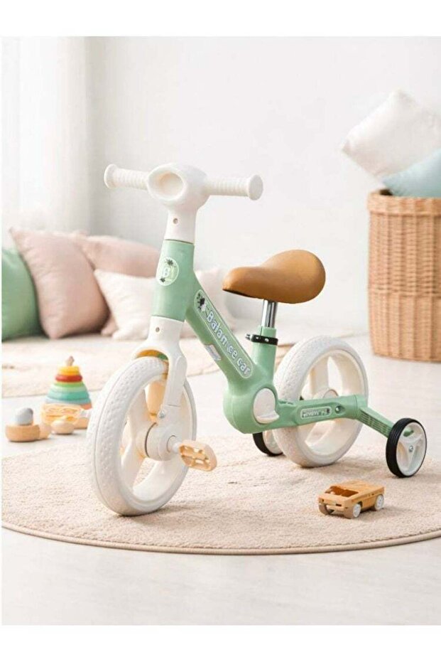 3in1 Kids Balance Bike with Training Wheels Adjustable Height & Shock-Absorbing Ride GREEN color