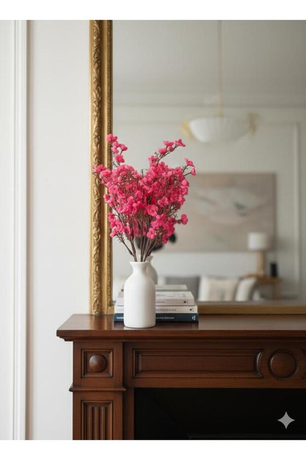 1Pc 5-Branch Fuchsia Pink Almond Flower Home Vase Decor Ornament
