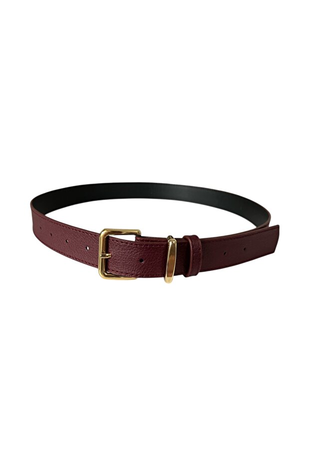 Burgundy Color Belt with Gold Square Buckle