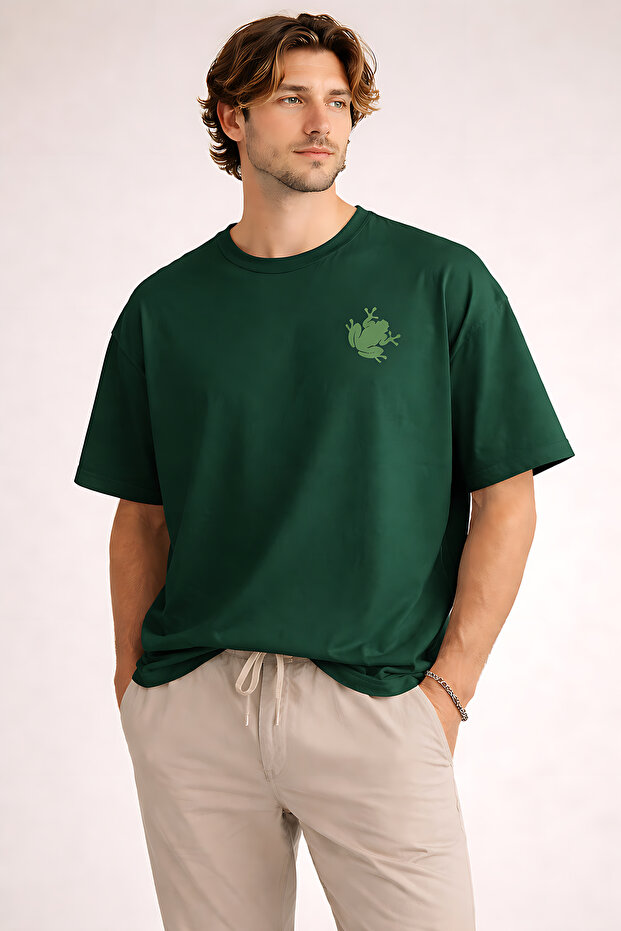 Frog Printed Cotton Relaxed Fit Round Neck Unisex T-Shirt