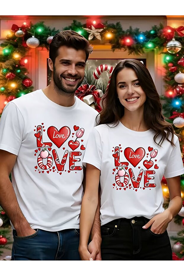 Double Matching Set 1 Men's Model Valentine's Day Printed Relaxed Fit T-shirt