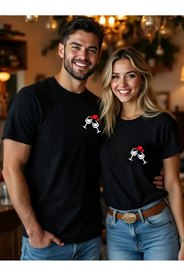 Double Matching Set 1 Men's Model Valentine's Day Printed Relaxed Fit T-shirt