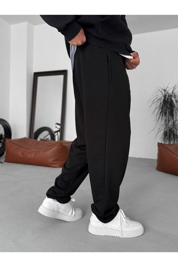 بنطلون رياضي رجالي فضفاض بدون طباعة بثلاثة خيوط - 2